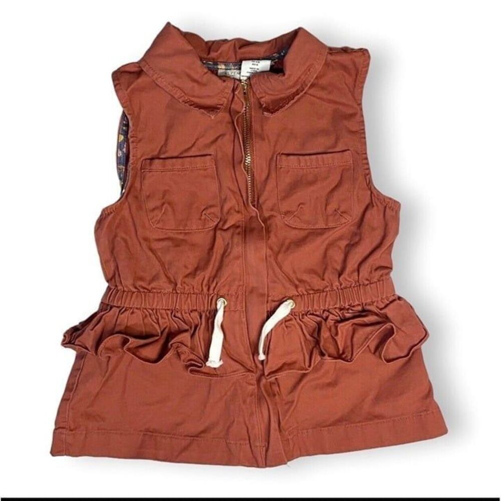 Aspen Kids Zip Up Ruffle Vest Kids 7/8 Sleeveless Rust Amber Color Boho Cottage